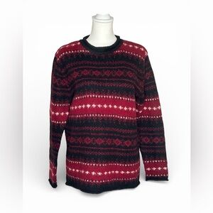 Vintage Q & A red black Nordic Fair Isle pullover sweater wool blend size M EUC